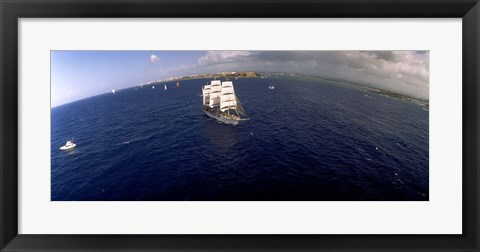 Framed Bird&#39;s Eye View of Tall ship in the sea, Puerto Rico Print