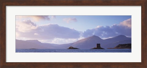 Framed Castle at dusk with mountains in the background, Castle Stalker, Argyll, Highlands Region, Scotland Print