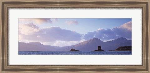 Framed Castle at dusk with mountains in the background, Castle Stalker, Argyll, Highlands Region, Scotland Print