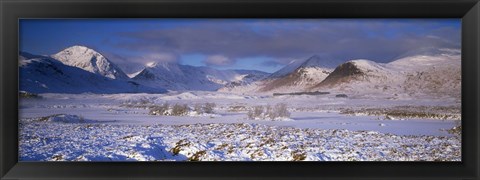 Framed Snow covered landscape with mountains in winter, Black Mount, Rannoch Moor, Highlands Region, Scotland Print