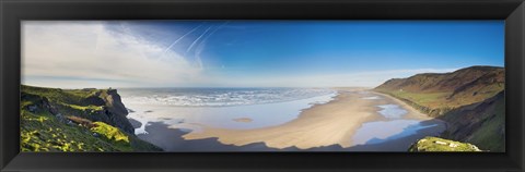 Framed Cliff at seaside, Rhossili Bay, Gower Peninsular, South Wales, Wales Print