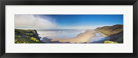 Framed Cliff at seaside, Rhossili Bay, Gower Peninsular, South Wales, Wales Print