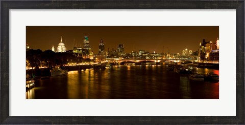 Framed View of Thames River from Waterloo Bridge at night, London, England Print