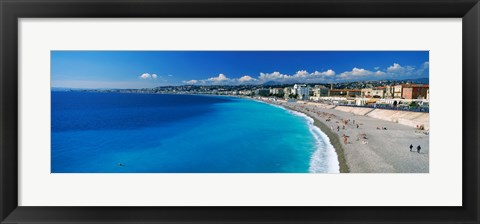 Framed Tourists on the beach, Nice, Promenade Des Anglais, Provence-Alpes-Cote d&#39;Azur, France Print