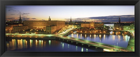 Framed Royal Palace and Parliament building lit up at dusk, Stockholm, Sweden Print