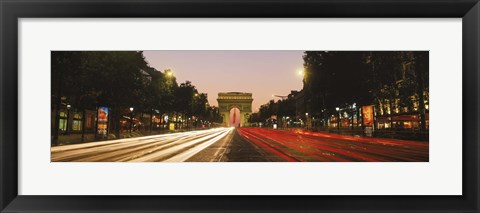 Framed Traffic on the road, Avenue des Champs-Elysees, Arc De Triomphe, Paris, Ile-de-France, France Print