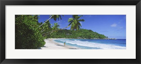 Framed Woman walking on the beach, Anse Takamaka Beach, Mahe Island, Seychelles Print