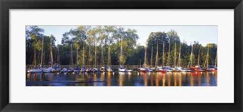 Framed Sailboats moored at a dock, Langholmens Canal, Stockholm, Sweden Print