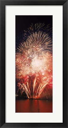 Framed Fireworks display against night sky Print