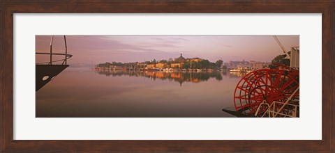 Framed Sternwheeler in a river, Skeppsholmen, Nybroviken, Stockholm, Sweden Print