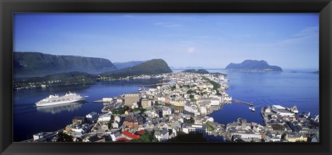 Framed Aerial view of a town on an island, Norwegian Coast, Lesund, Norway Print