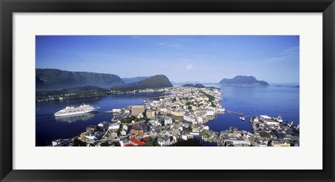 Framed Aerial view of a town on an island, Norwegian Coast, Lesund, Norway Print