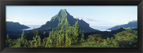 Framed Mountains at a coast, Belvedere Point, Mont Mouaroa, Opunohu Bay, Moorea, Tahiti, French Polynesia Print