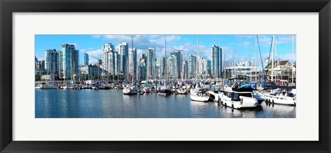 Framed Boats at marina with Vancouver skylines in the background, False Creek, British Columbia, Canada Print