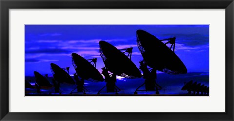 Framed Silhouette of satellite dishes Print