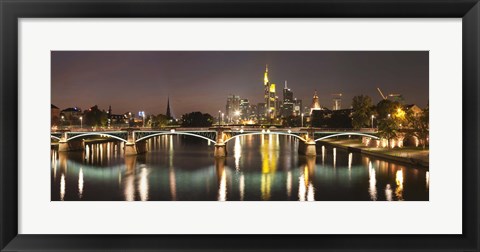 Framed Bridge across a river, Ignatz Bubis Bridge, Main River, Frankfurt, Hesse, Germany Print