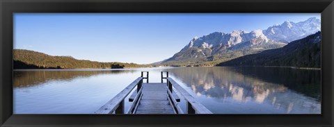 Framed Jetty on the Lake Eibsee with Wetterstein Mountains and Zugspitze Mountain, Bavaria, Germany Print