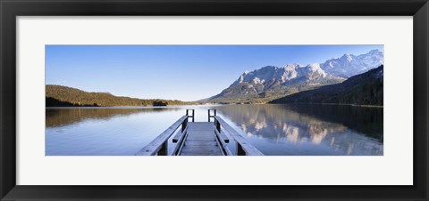 Framed Jetty on the Lake Eibsee with Wetterstein Mountains and Zugspitze Mountain, Bavaria, Germany Print