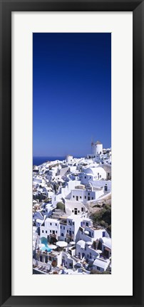 Framed Aerial view of houses in a town, Oia, Santorini, Cyclades Islands, Greece Print