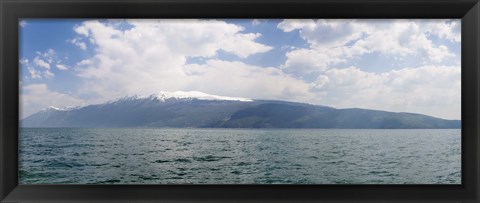 Framed Lake with mountain range in the background, Monte Baldo, Lake Garda, Lombardy, Italy Print