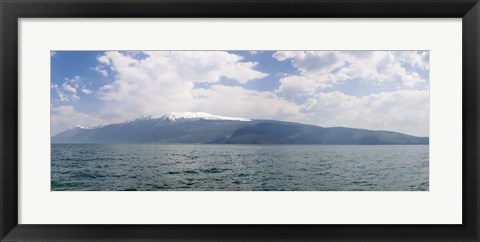 Framed Lake with mountain range in the background, Monte Baldo, Lake Garda, Lombardy, Italy Print