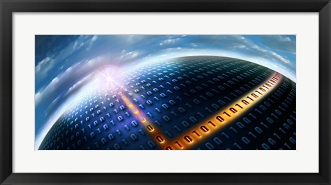 Framed Digital binary globe Print