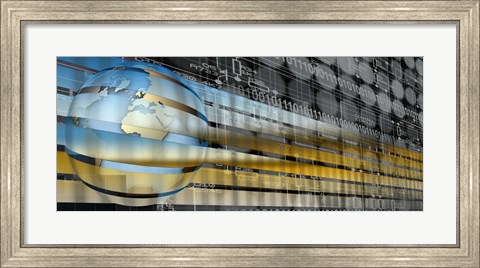 Framed Digital representation of the Earth with grid lines and binary digits Print