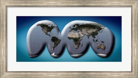 Framed Map of World from Goode&#39;s Homolosine Projection Print