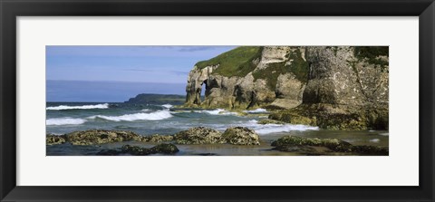 Framed Rock formations on the beach, Whiterocks Beach, Portrush, County Antrim, Northern Ireland Print