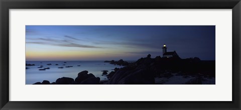 Framed Lighthouse on the coast, Pontusval Lighthouse, Brignogan-Plage, Finistere, Brittany, France Print