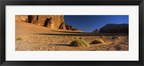 Framed Rock formations in a desert, Wadi Um Ishrin, Wadi Rum, Jordan Print