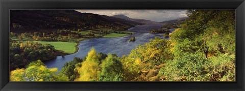 Framed Lake flowing through a forest, Loch Tummel, Pitlochry, Perthshire, Scotland Print