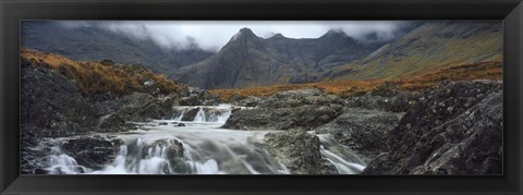 Framed Water falling from rocks, Sgurr a&#39; Mhaim, Glen Brittle, Isle of Skye, Scotland Print