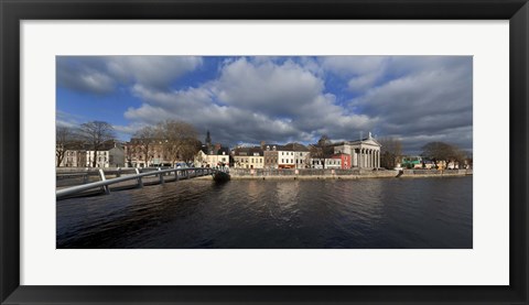 Framed Millenium Foot Bridge Over the River Lee,St Annes Church Behind, And St Mary&#39;s Church (right),Cork City, Ireland Print