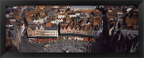 Framed Aerial view of Marktplatz from the Belfry of Bruges, Bruges, Flanders, Belgium Print