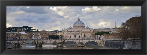 Framed Arch bridge across Tiber River with St. Peter&#39;s Basilica in the background, Rome, Lazio, Italy Print