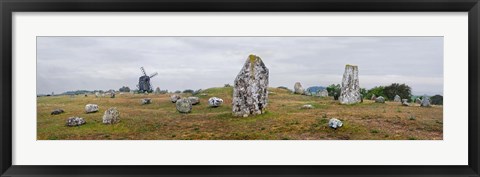 Framed Viking burial site and wooden windmill, Gettlinge, Oland, Sweden Print