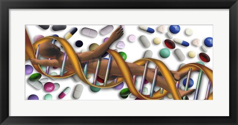 Framed DNA surrounded by pills Print