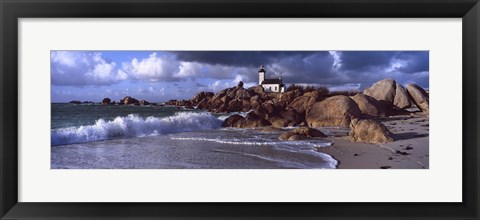 Framed Lighthouse on the coast, Pontusval Lighthouse, Brignogan, Finistere, Brittany, France Print