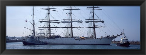 Framed Harbor maneuvers at a harbor, Rosmeur Harbour, Douarnenez, Finistere, Brittany, France Print