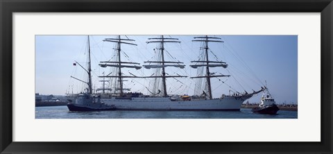 Framed Harbor maneuvers at a harbor, Rosmeur Harbour, Douarnenez, Finistere, Brittany, France Print