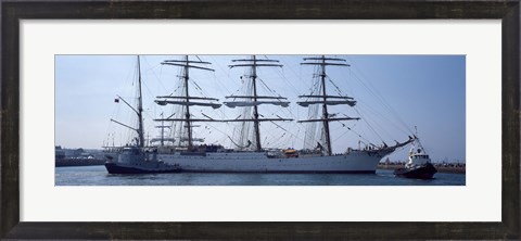 Framed Harbor maneuvers at a harbor, Rosmeur Harbour, Douarnenez, Finistere, Brittany, France Print