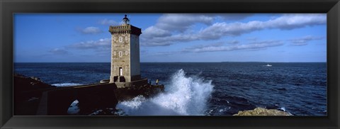 Framed Lighthouse on the coast, Kermorvan Lighthouse, Le Conquet, Finistere, Brittany, France Print