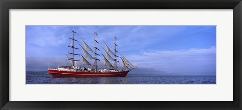 Framed Tall red ship in Baie De Douarnenez, Brittany, France Print