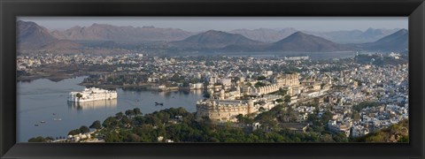 Framed High angle view of a city, Lake Palace, Lake Pichola, Udaipur, Rajasthan, India Print