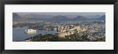 Framed High angle view of a city, Lake Palace, Lake Pichola, Udaipur, Rajasthan, India Print