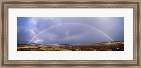 Framed Rainbow above Fernworthy Forest, Dartmoor, Devon, England Print