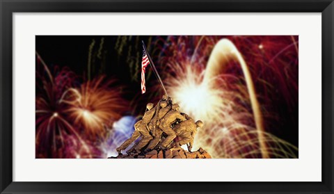 Framed Digital Composite, Fireworks Highlight the Marine Corps War Memorial, Arlington, Virginia, USA Print