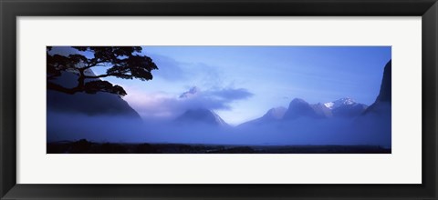 Framed Fog over mountains, Milford Sound, Fiordland National Park, South Island, New Zealand Print