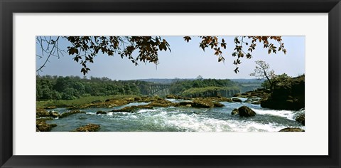 Framed Looking over the top of the Victoria Falls towards the Victoria Falls bridge, Zambia Print